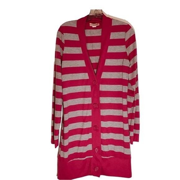 Belle Du Jour Striped V Neck Cardigan Tunic Sweater - Picture 1 of 7